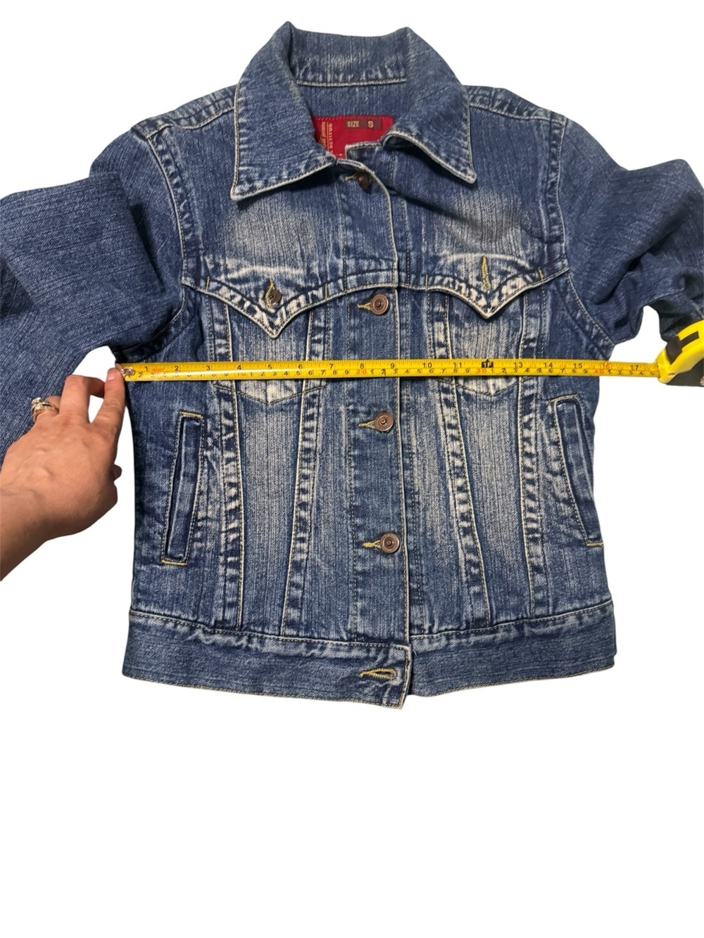Tayssir Jeans Denim Jacket Women’s Size S Blue 100% Cotton Button Front Trucker - Picture 4 of 7